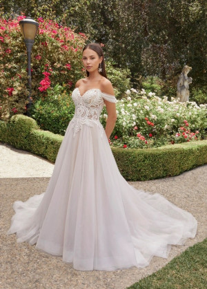 Detachable Straps Beaded Ivory Lace Tulle Wedding Dress